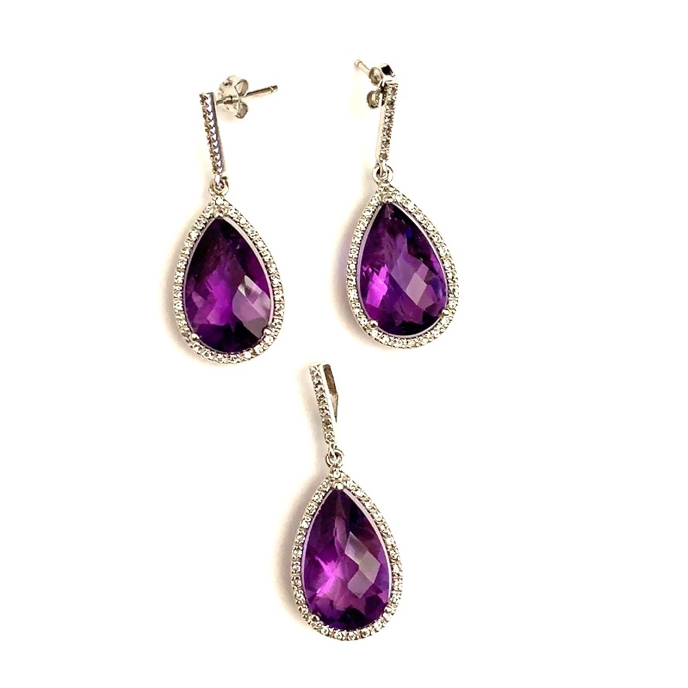 Sterling Silver Amethyst earring and pendant set